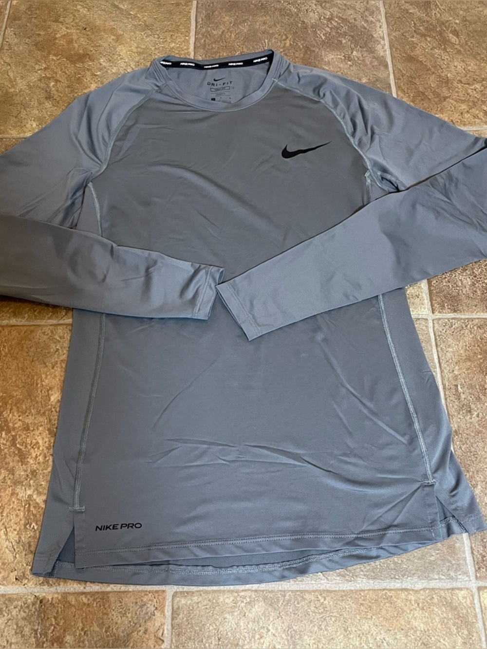 Nike Dri-FIT Tight Fit Long Sleeve Top - Gray with Black Logo
